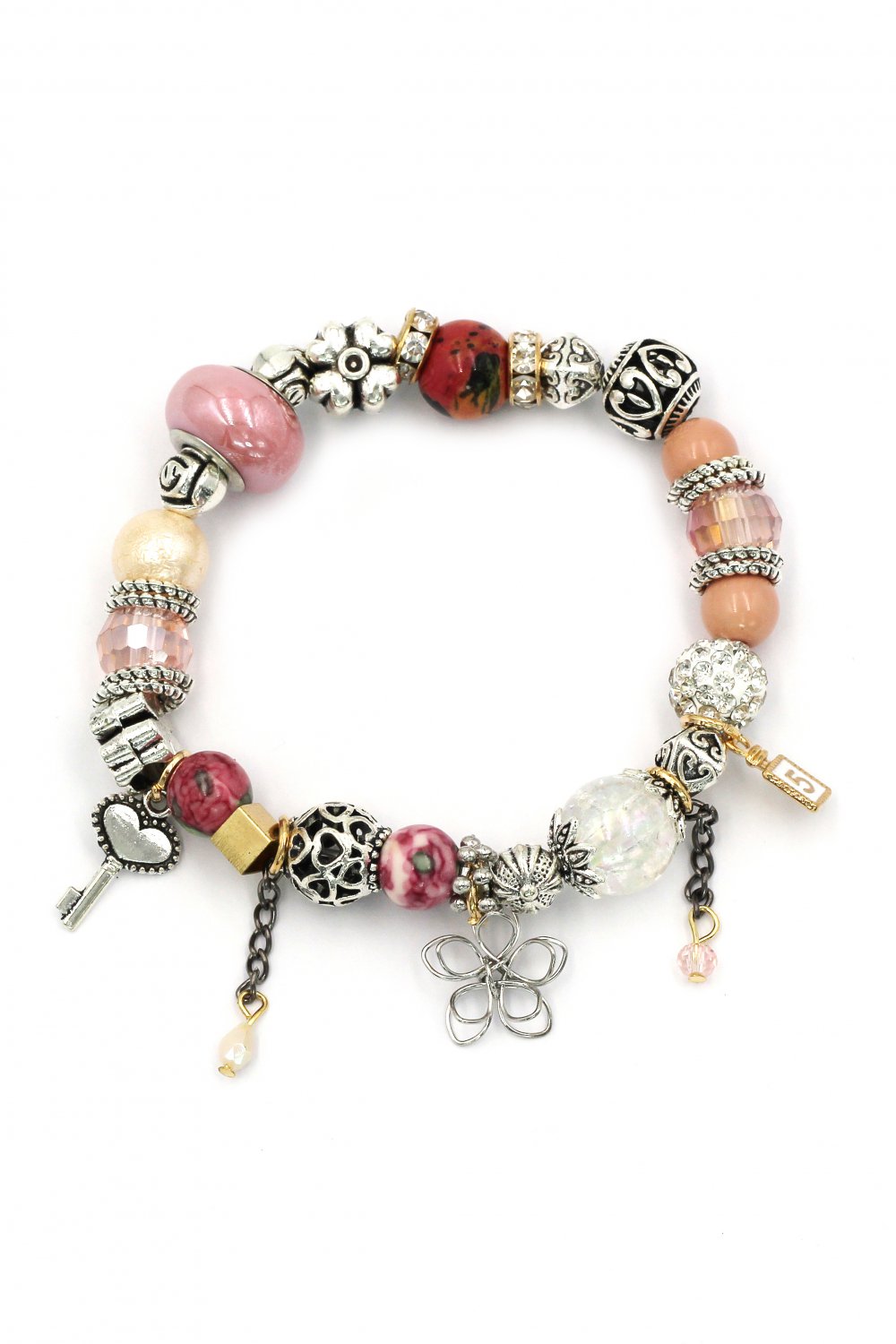Colorful bead flower pink bracelet