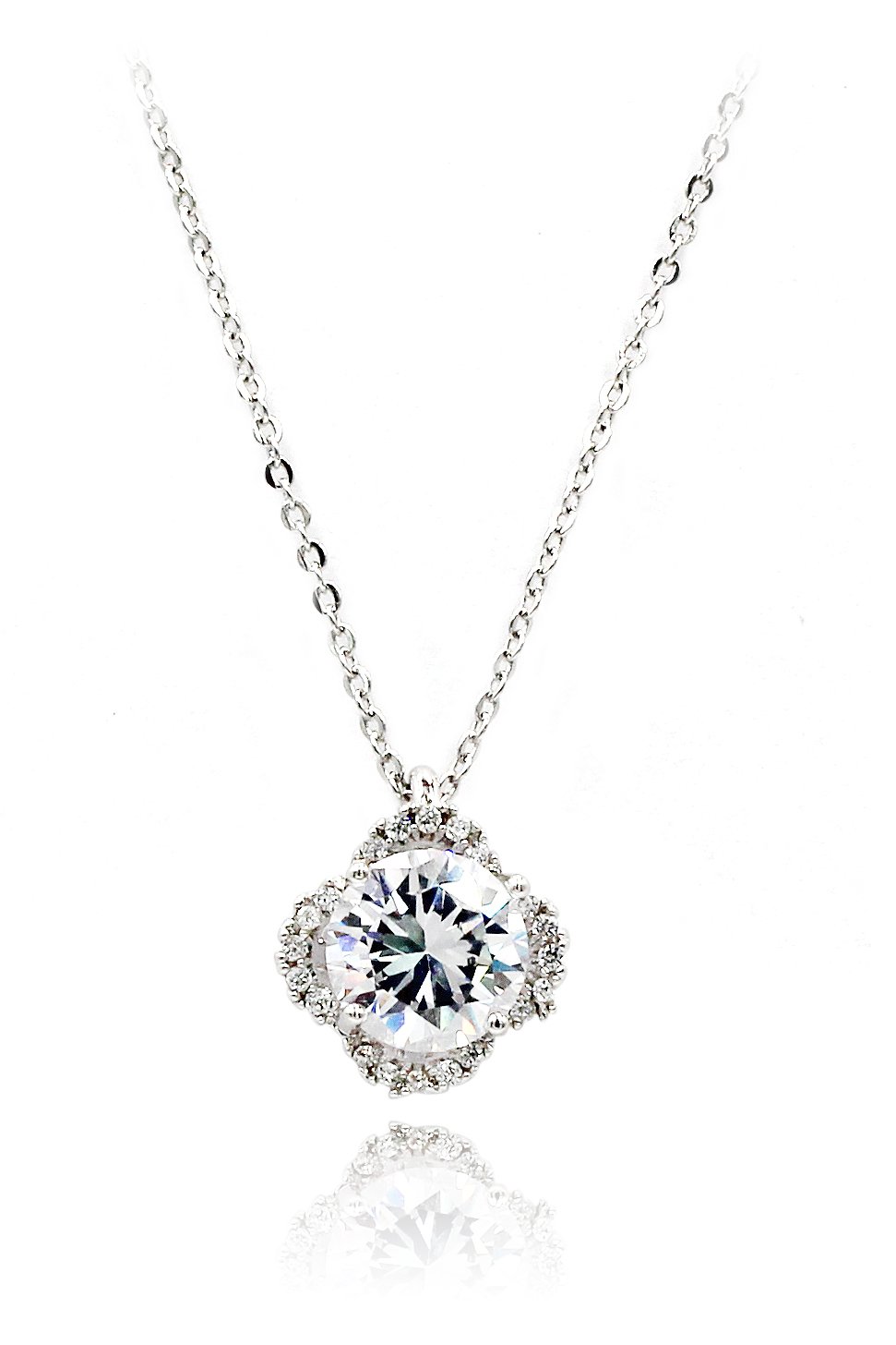 Flashing flower crystal silver necklace