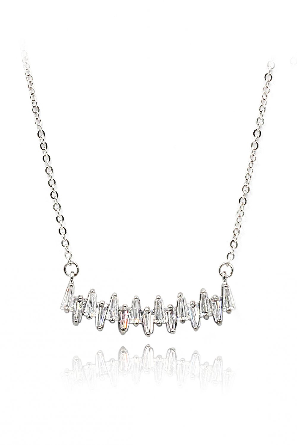Curve crystal silver necklace