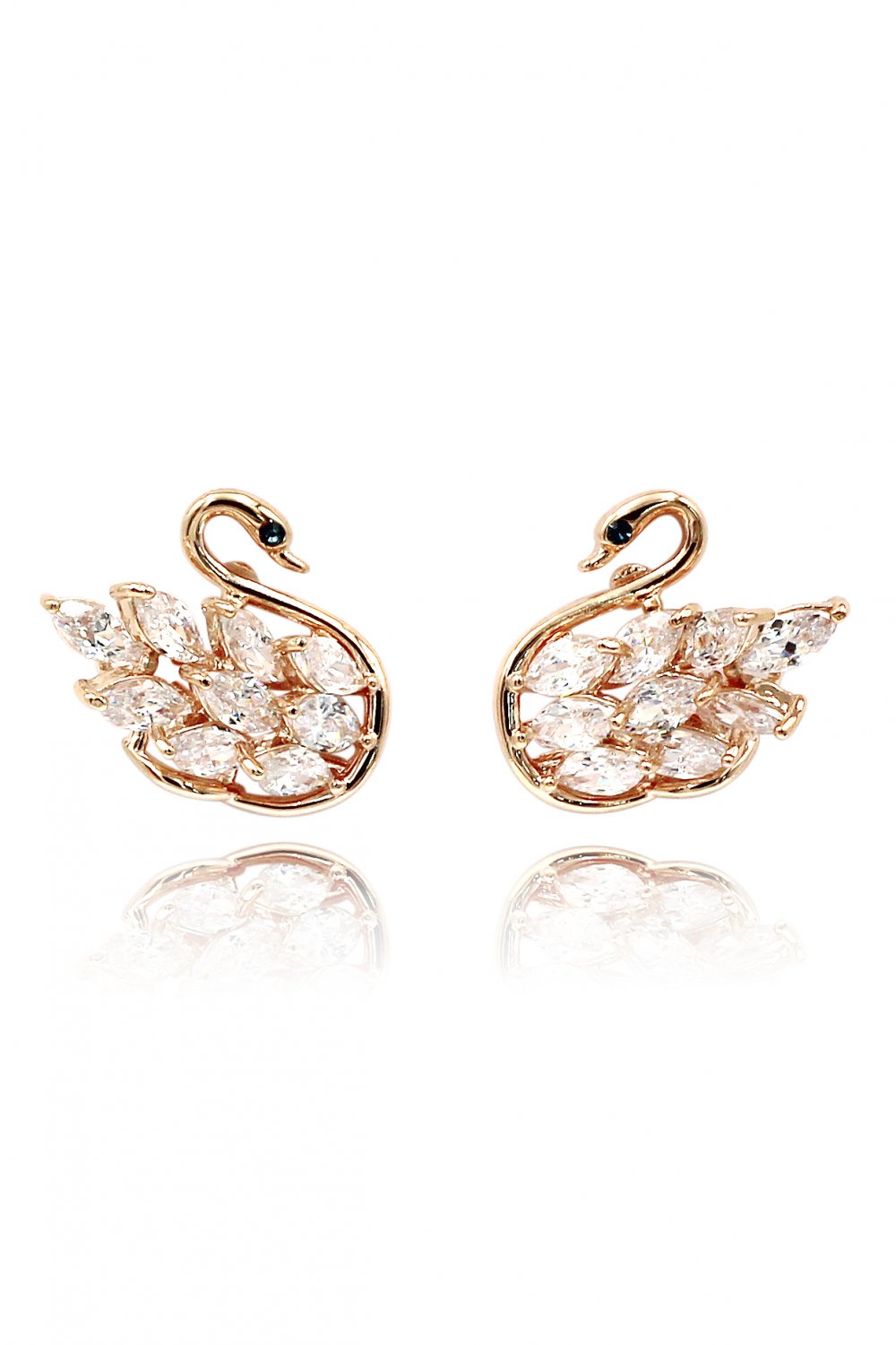 Inlaid crystal swan rose gold earrings