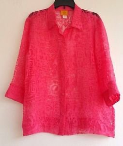 Womens Ruby Rd. Orange Lace See Through Blouse Top Size 18 3/4 Length Sleeve