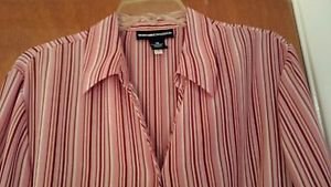 Norton McNaughton Women's Candy Strip Red Holiday Blouse sz 18 EUC French Cuff