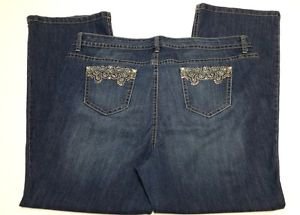 New Direction Womens Stretch Denim Blue Jeans Rhinestone Pocket Bootcut Size 24W
