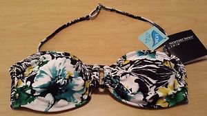 Womens Newport News Swim Suit Wear Bikini Top size 10 Floral Black White NWT