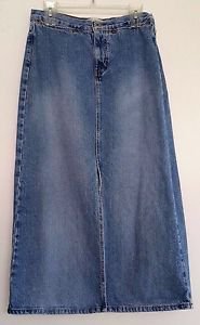 Gap Womens Distressed Denim Blue Jean Long Skirt Size 6 Riveted Open Front