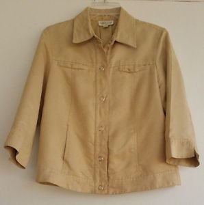 Womens Coldwater Creek Beige Tan Suede Feel Jacket Top Size 6 Lined Trucker