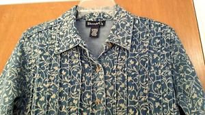 Denim & Co Womens Blue Floral Blue Jean Stretch Denim Jacket Coat Size X-Small