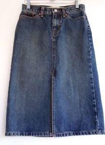Womens Gap Cotton Distressed Denim Blue Jean Skirt size 0 Split Front