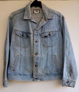 Mens Retro Lee Very Distressed Grunge Denim Blue Jean Trucker Jacket Size L Reg