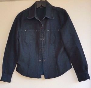 New York & Co Navy Blue & Aqua Womens Denim Blue Jean Trucker Jacket Size L