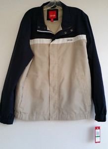 Mens Izod Tan & Navy Blue Rain Windbreaker Jacket Size Large NWD