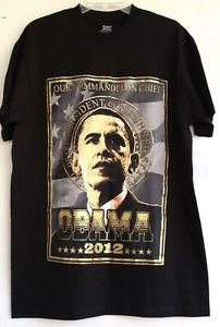 Obama 2012 "Our Commander In Chief" T-Shirt Black & Gold 100% Cotton Size XL NWT