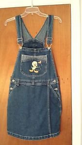 Looney Tunes Tweety Bird Denim Blue Jean Overall Shorts Shortalls Size M
