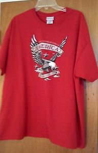 Men's Womens Red Patriotic American Eagle USA Freedom Forever TShirt sz XXL EUC