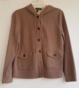 Lauren Ralph Lauren Womens Tan Button Front Sweatshirt Hoodie Jacket size L
