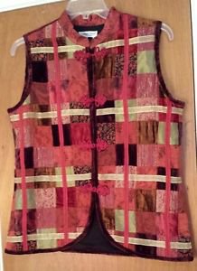 Coldwater Creek Vintage Red Burgundy Velvet Patchwork Womens Vest Size Medium