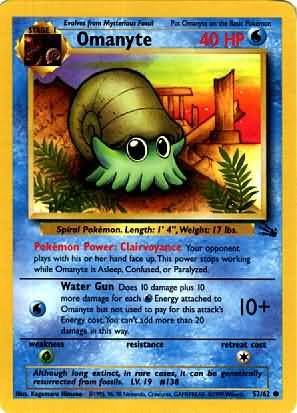 Pokemon Omanyte (Fossil) 1st Edition #52/62 near mint card