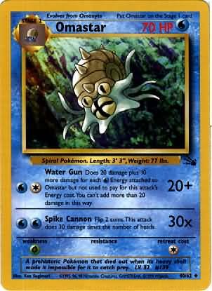 Pokemon Omastar (Fossil) Unlimited Edition #40/62 near mint card