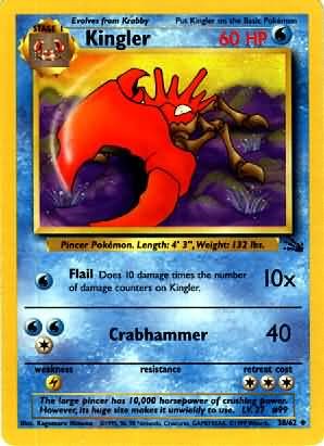 Pokemon Kingler (Fossil) Unlimited Edition #38/62 near mint card