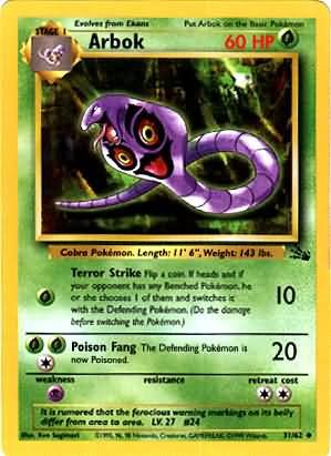 Pokemon Arbok (Fossil) Unlimited Edition #31/62 near mint card Uncommon