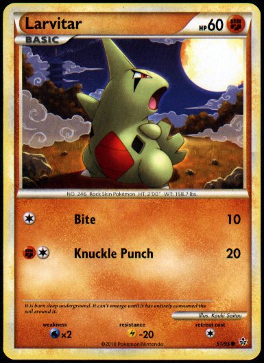 Pokemon Larvitar (HGSS Unleashed) near mint card #51/95 common