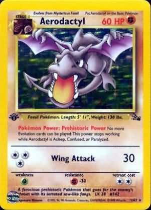 Pokemon Aerodactyl (Fossil) Unlimited Edition #1/62 Rare Holo near mint card