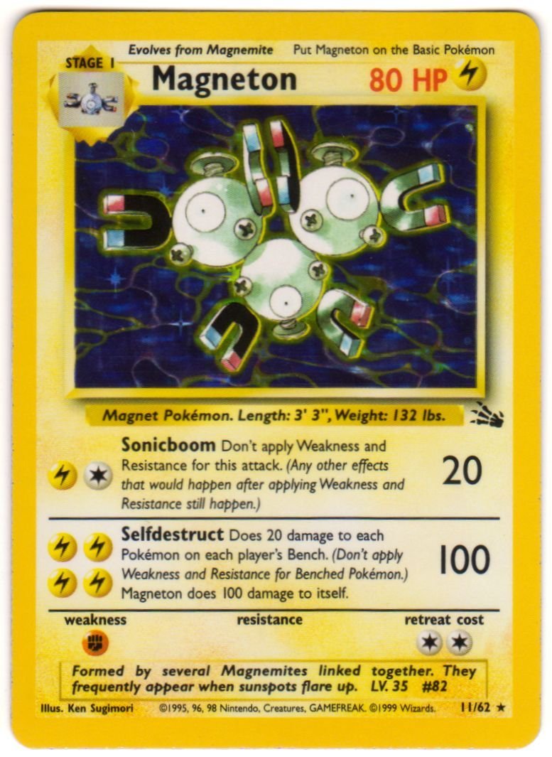 Pokemon Magneton Fossil 11 62 Rare Holo Near Mint Card Unlimited Edition
