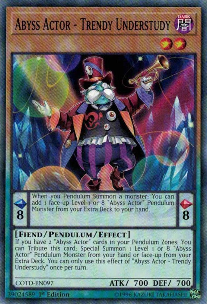 x3 Yugioh Abyss Actor - Trendy Understudy (COTD-EN097) 1st edition Common FREE SHIPPING