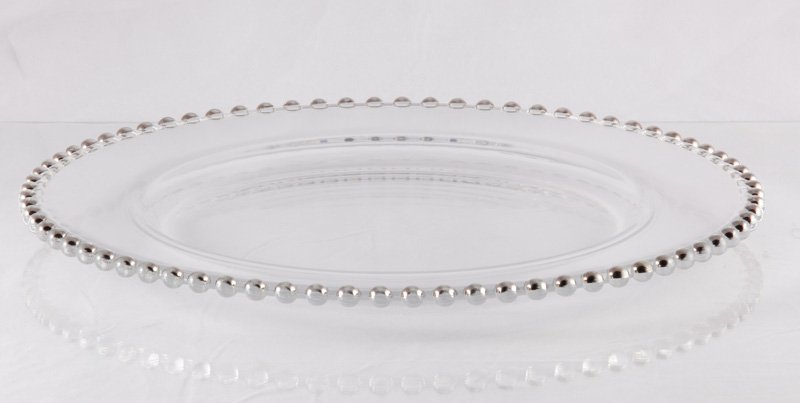 Gold/Silver Beaded Edge Clear Glass Chargers Plate 13"
