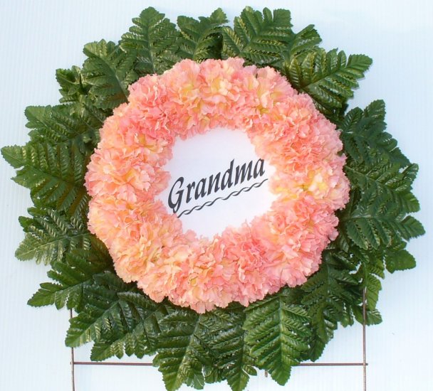 Peach-Tipped Yellow Silk Cemetery Flowers Grave Wreath for Grandma