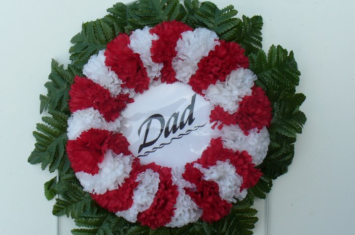 Red & White Silk Cemetery Flowers/Grave Wreath for Dad