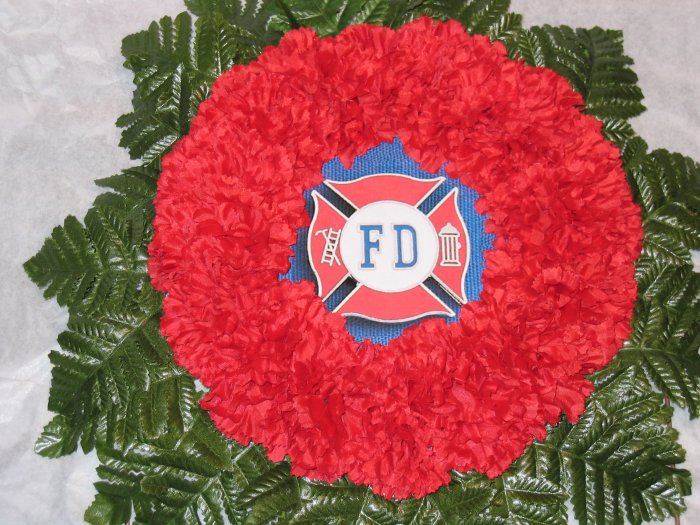 Red Cemetery Wreath for a Fireman