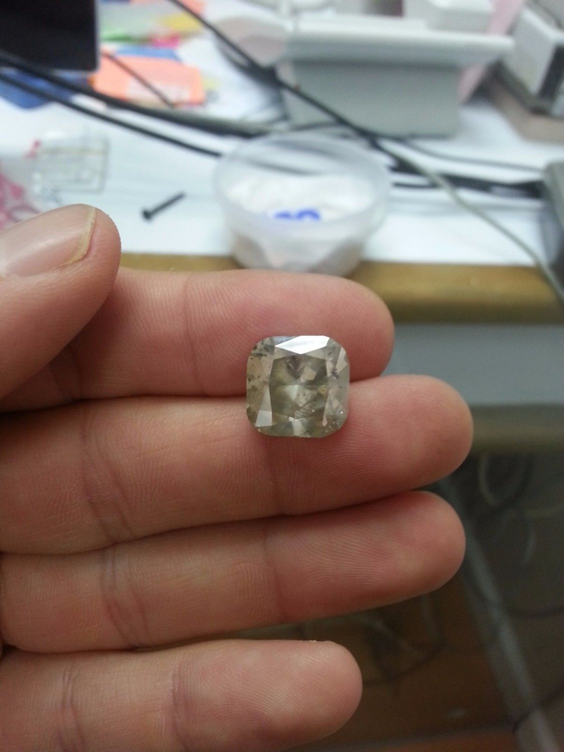 10.78 Carat Cushion Champagne SI2 100% Natural Diamond 13.71 X 13.46 HUGE SIZE!