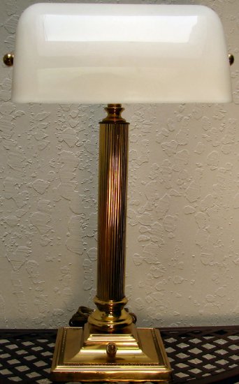 Classic Brass Bankers Lamp with White Acrylic Shade