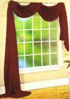 Burgundy/Red Window Scarf With Two Matching Tassel Tie Backs