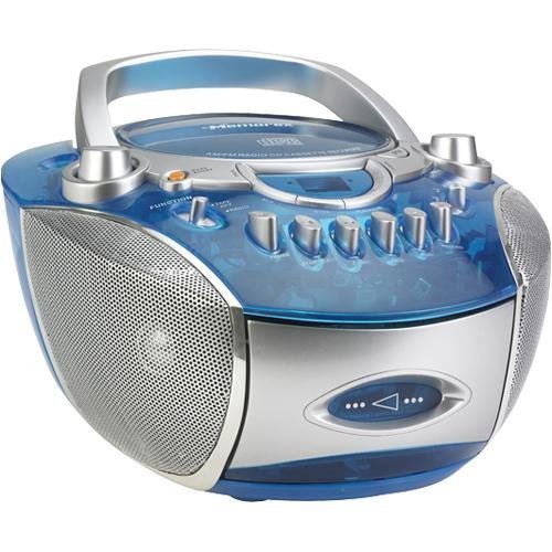 Memorex MP3134BLU Boombox Radio CD/Cassette - Translucent Blue