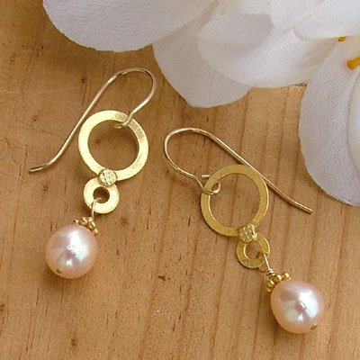 Gold Vermeil and Peach Pearl Earrings - E288