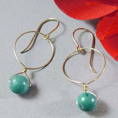 Gold Circle Earrings with Turquoise - E276