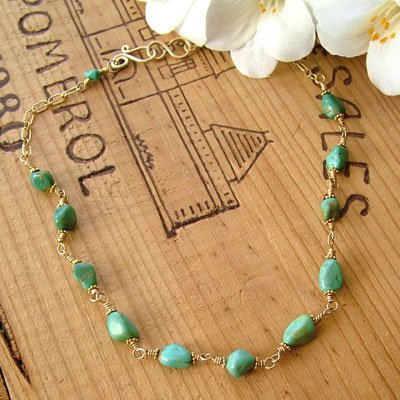 Gold and Turquoise Nugget Necklace with Vermeil - N139