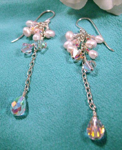 Swarovski Crystal Earrings with Silver and Pearls - E209