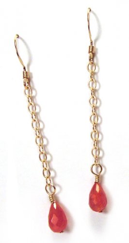 Gold Drop Earrings with Carnelian Briolettes
