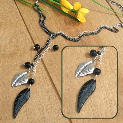 Silver and Black Lariat Necklace