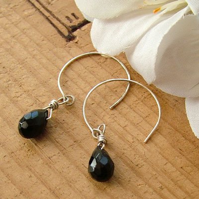 Silver Earrings with Black Agate Briolettes