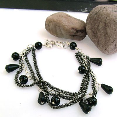 Black and Silver Three Strand Bracelet - B211
