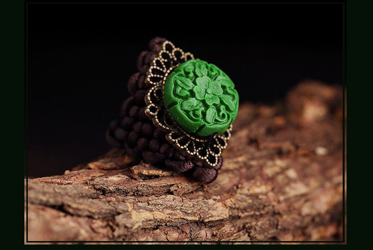 Chinese style weaved green rings women fashion design jewelry rings
