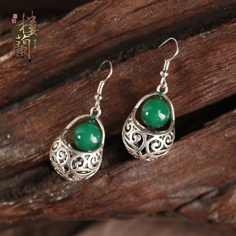 Chinese style green agate rings, traditional design fashion jewelry rings for women