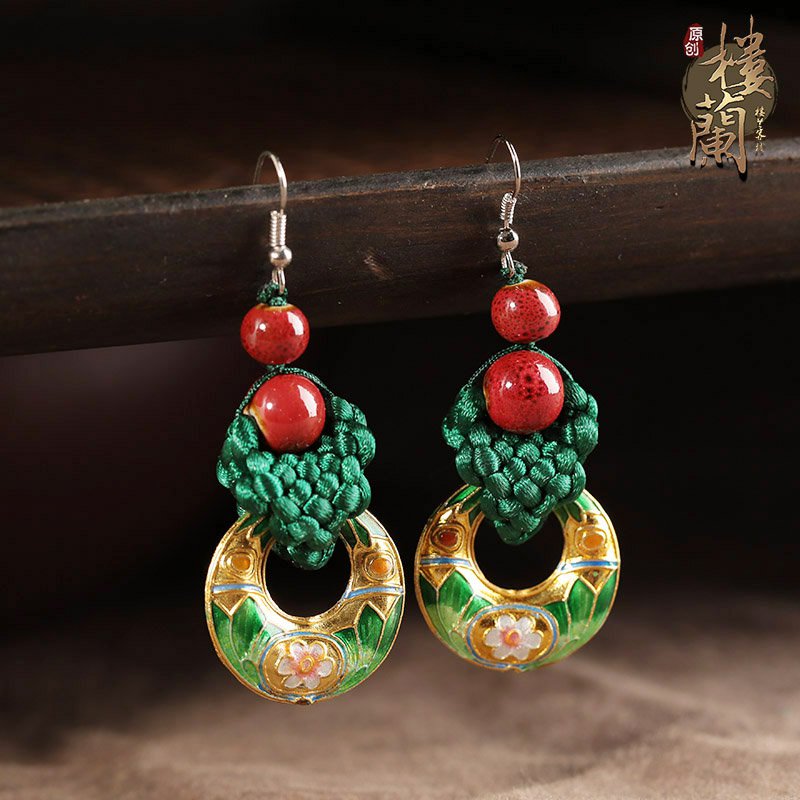 Chinese style earrings vintage design cloisonn ear drop women jewelry earrings