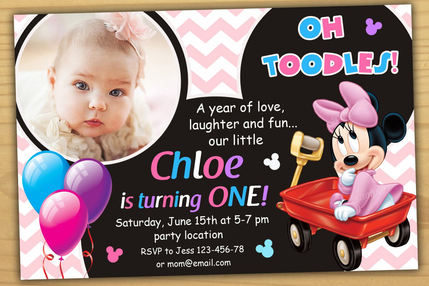 Baby Minnie Mouse Invitation Minnie Mouse First Birthday Invitation