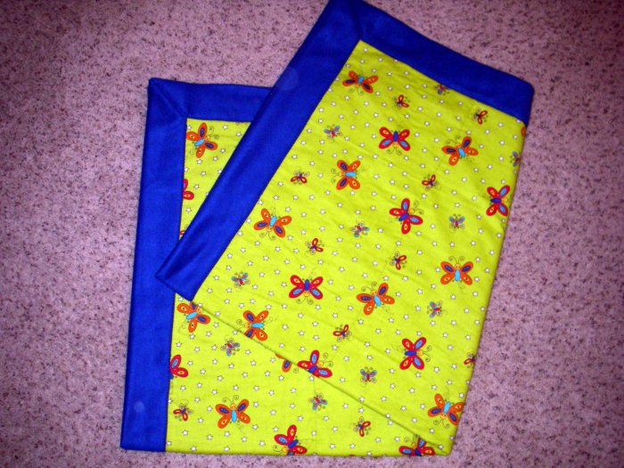 Butterfly and Stars - Fleece & Flannel Blanket - Bright Blue, Lime Green - 46" x 52"