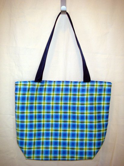 Large Tote - Webbing Handles - Blue Green Plaid